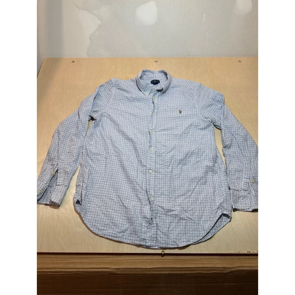 Ralph Lauren Mens XL Blue White Tattersall Check Button Down Shirt Long Sleeve